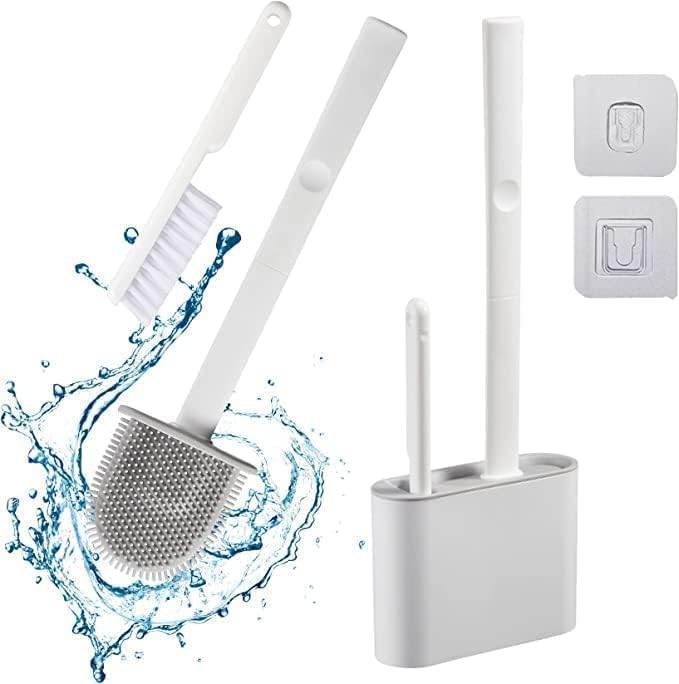 Image of 2 in 1 Wall Hanging Toilet Brush with Holder, Long Handle Bathroom Cleaning Brush, Deep Cleaning Toilet Bowl Brush, Space Saving & Hygienic Toilet Cleaning Set for Home & Bathroom