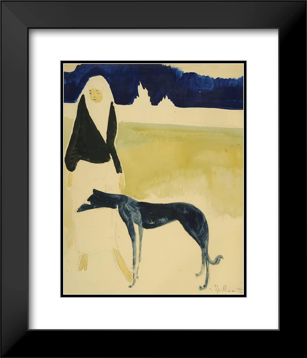 ArtDirect Léon Spilliaert 20x24 Black Modern Frame and Double Matted Museum Art Print Titled - Woman in the Greyhound (1917)