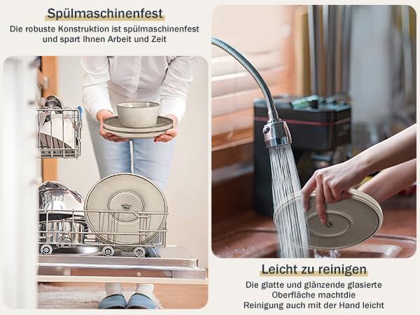 Homikit Geschirr Set, 18-tlg Steinzeug Geschirrset 6 Personen, Reaktive Glasur Tafelservice mit Dessertteller Müslischüsseln Speiseteller, Mikrowellen- und Spülmaschinenfest, Kratzfest, Stilvoll Khaki