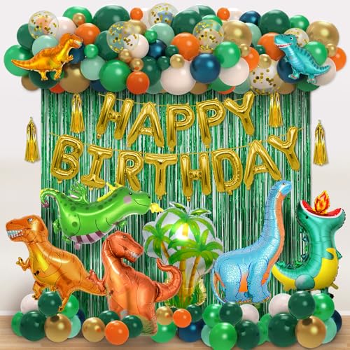 Dinosaur Birthday Party Decorations, 113pcs Dinosaur Balloons Include Happy Birthday Balloons, Curtains for Dino Themed Party Baby Shower Decorations Supplies Boys Kids