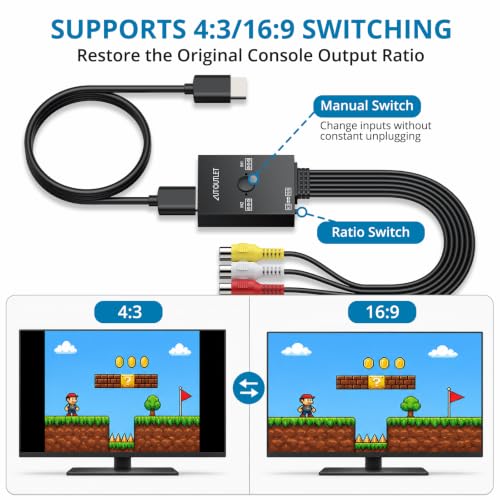 Image of AUTOUTLET 2-Port RCA to HDMI Converter, 4:3 /16:9 Switch, 1080P