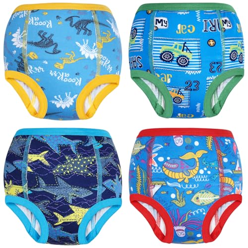 FLYISH DIRECT Potty Training Pant for Boys, 100% Cotton Reusable Potty Training Underwear for Toddlers, 4 Pairs, 6 Years, Blue Land
