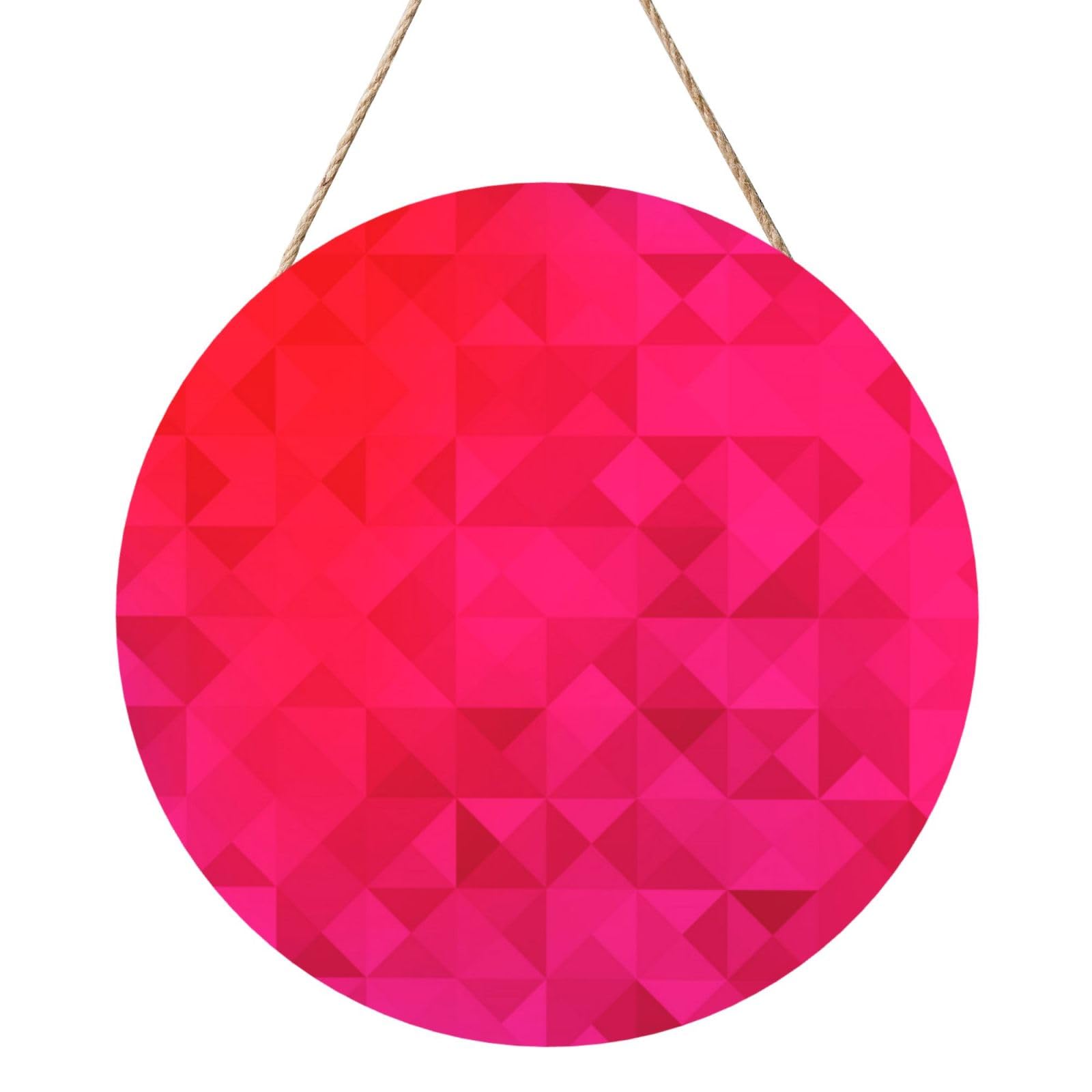 InOmak Fuchsia Triangle Geometric, Round Wood Panel Painting 12 in, Wall Hanging Painting For Home