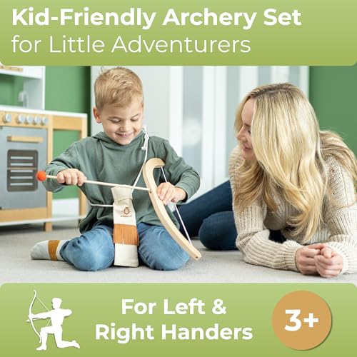 BOWRILLA® Kids Bow and Arrow Set | Wooden Archery Toy for Boys & Girls Aged 3-7, Bow and Arrow for Kids | Includes 5 Arrows, 4 Targets, Cotton Quiver | Indoor & Outdoor Play - Image 2