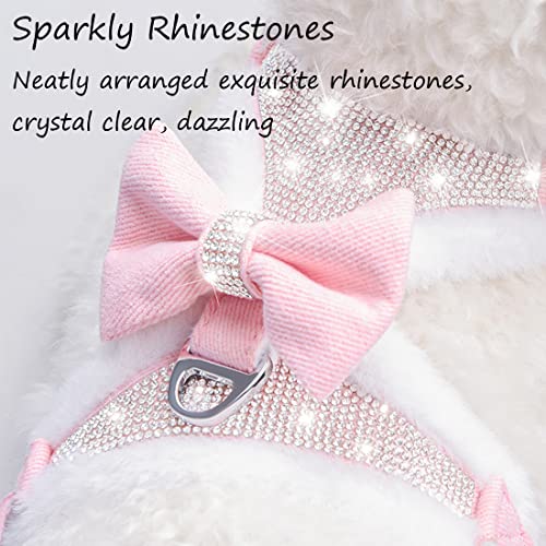 FUNAT Plush Chest Straps for Dogs Rhinestone Winter Dog Harness, Vest Bow Harness for Small Medium Dogs, Pink - Image 4