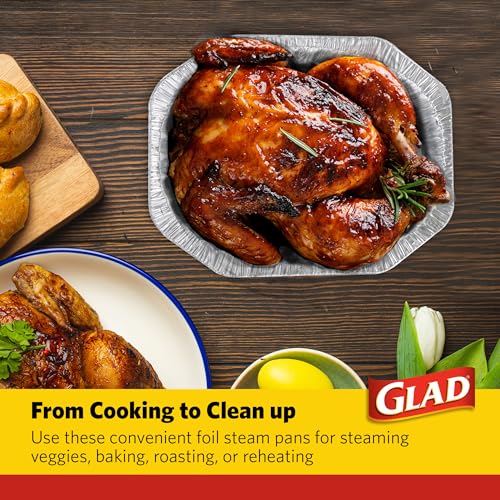 Image of Glad Oval Roaster Pans, 2 Count, Heavy Duty Disposable Aluminum Foil Roasting Pans, 17.25 x 13.75 x 3.25 Inches, For Roasting, Baking, Reheating, and Transporting Food