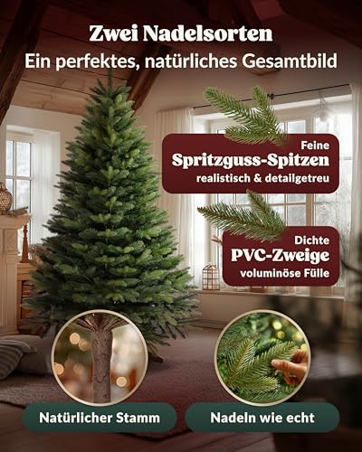 Amari ® Künstlicher Weihnachtsbaum 220 cm – Nordmanntanne naturgetreu mit Spritzguss-Spitzen, faltbar… – Ansicht 3