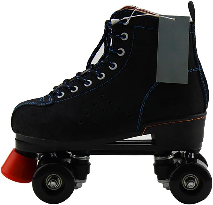 Quad Roller Skate Adult Black PU Wheel Skating Shoes Indoor Outdoor Beginners Men and Women Professional Double Roller Skates Flash Wheels