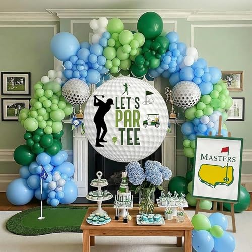 Hole In One Balloon Garland Arch Kit Green And Blue Balloon Arch Kit With Lets Partee Backdrop Banner For Masters Birthday Baby Showers Retirement Parties Golf Events Decor