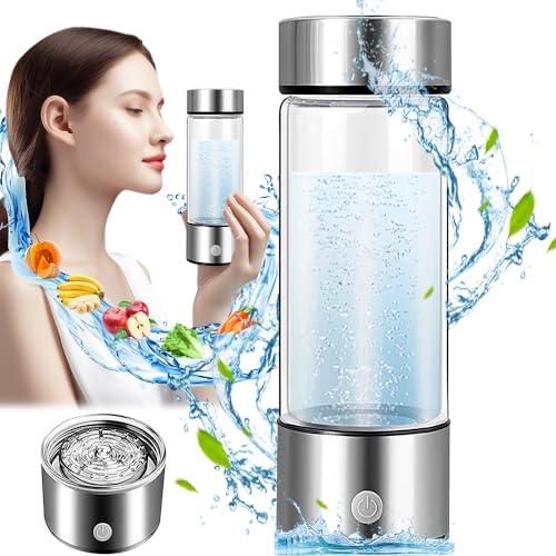 YANGUN Hydrogen Water Bottle, Hydrogen Water Bottle Generator, Hydrogen Bottle, Portable USB Rechargeable Water Glass, Hydrogen Rich Water Glass Cup for Home, Travel, 420ml (Silver)