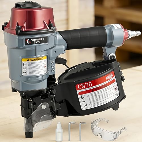 Goodnailer CN70 Air Coil Nailer 15 Degree 1-3/4-Inch to 2-3/4-Inch Coil Nail Gun Fast Shooting For Wooden Pallet Packing Wood Fencing