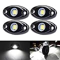 White LED Rock Lights, 4 Pods Neon 12V Waterproof Underglow Underbody Kit Crawler Crawling Dome Exterior Wheel Lights for ATV RZR UTV SUV Off-Road Auto Boat Motorcycle Glow Trail Rig Fender Lamp