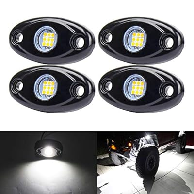 White LED Rock Lights, 4 Pods Neon 12V Waterproof Underglow Underbody Kit Crawler Crawling Dome Exterior Wheel Lights for ATV RZR UTV SUV Off-Road Auto Boat Motorcycle Glow Trail Rig Fender Lamp