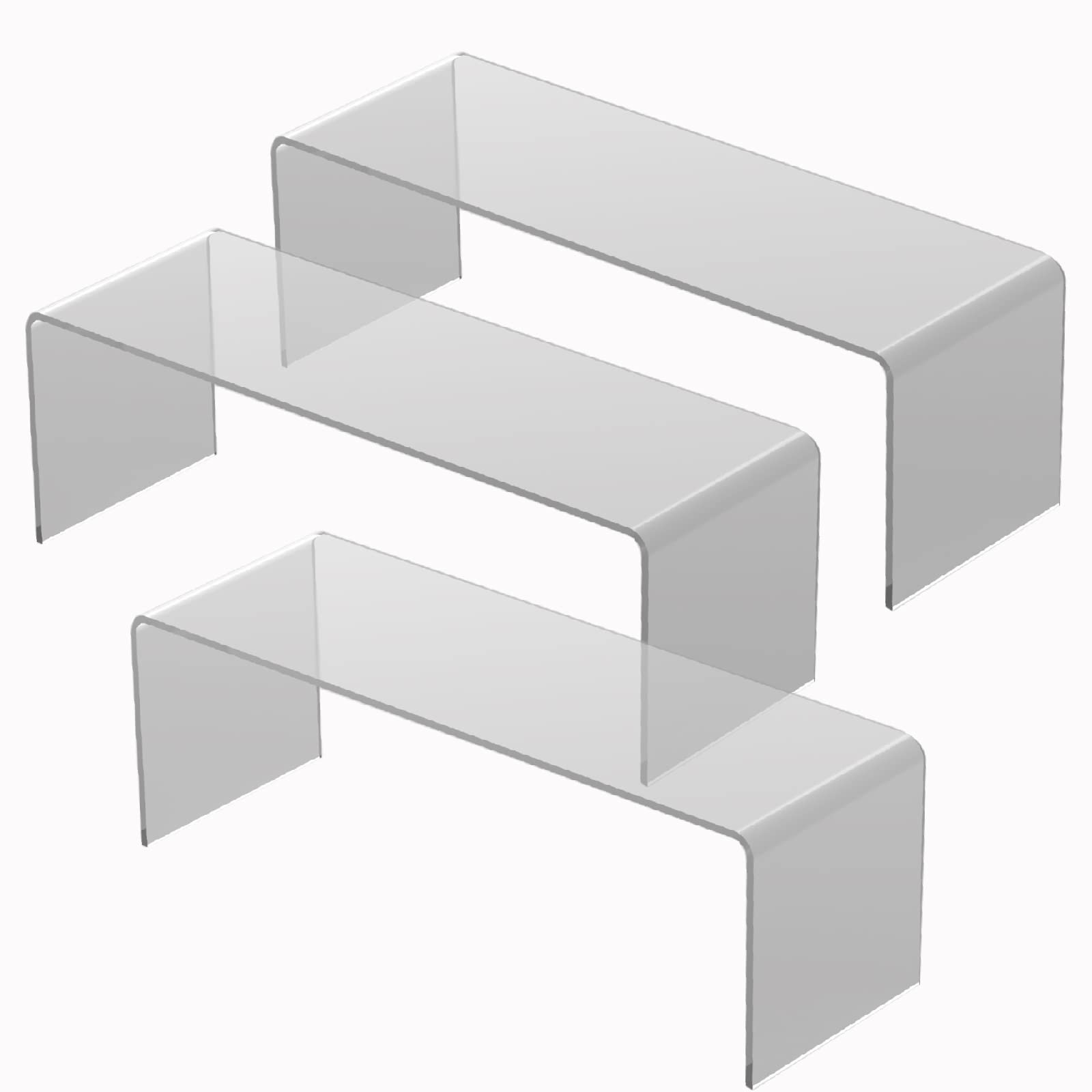 3R W Design 3units of 30x10*10cm Clear Acrylic Display Risers- Premium Shelf Riser Display Stands and Plinths - Hoverstand- Made in UK 4mm thick, Max Load 1.5kg/Stand — image 1