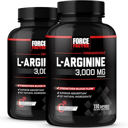 Image of Force Factor L-Arginine Nitric Oxide Supplement | Support Blood Flow, Circulation & Pumps, L-Arginine 3000mg with BioPerine for Superior Absorption, 300 Capsules