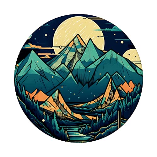 Mountain Boho Flower Floral Sunset Moon Night Western Chic PopSockets Swappable PopGrip, Black - Image 3