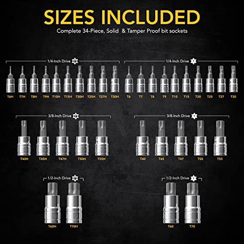 LEXIVON Master TORX Bit Socket Set, Premium S2 Alloy Steel | Complete 34-Piece, Solid Star & Tamper Proof T6 ~ T70 | Enhanced Storage Case (LX-149) by LEXIVON - Image 6