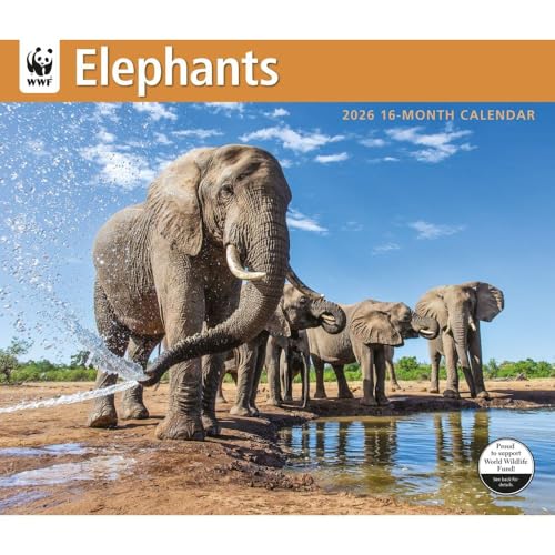 Carousel Calendars, Elephants WWF 2026 Wall Calendar, 12.01'' X 14.09'', 16-Month Calendar with Stapled Binding