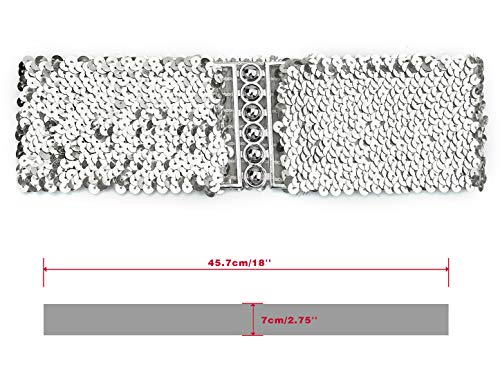 uxcell Ladies Sequins Decor Metal Interlooking Buckles Elastic Waist Belt3