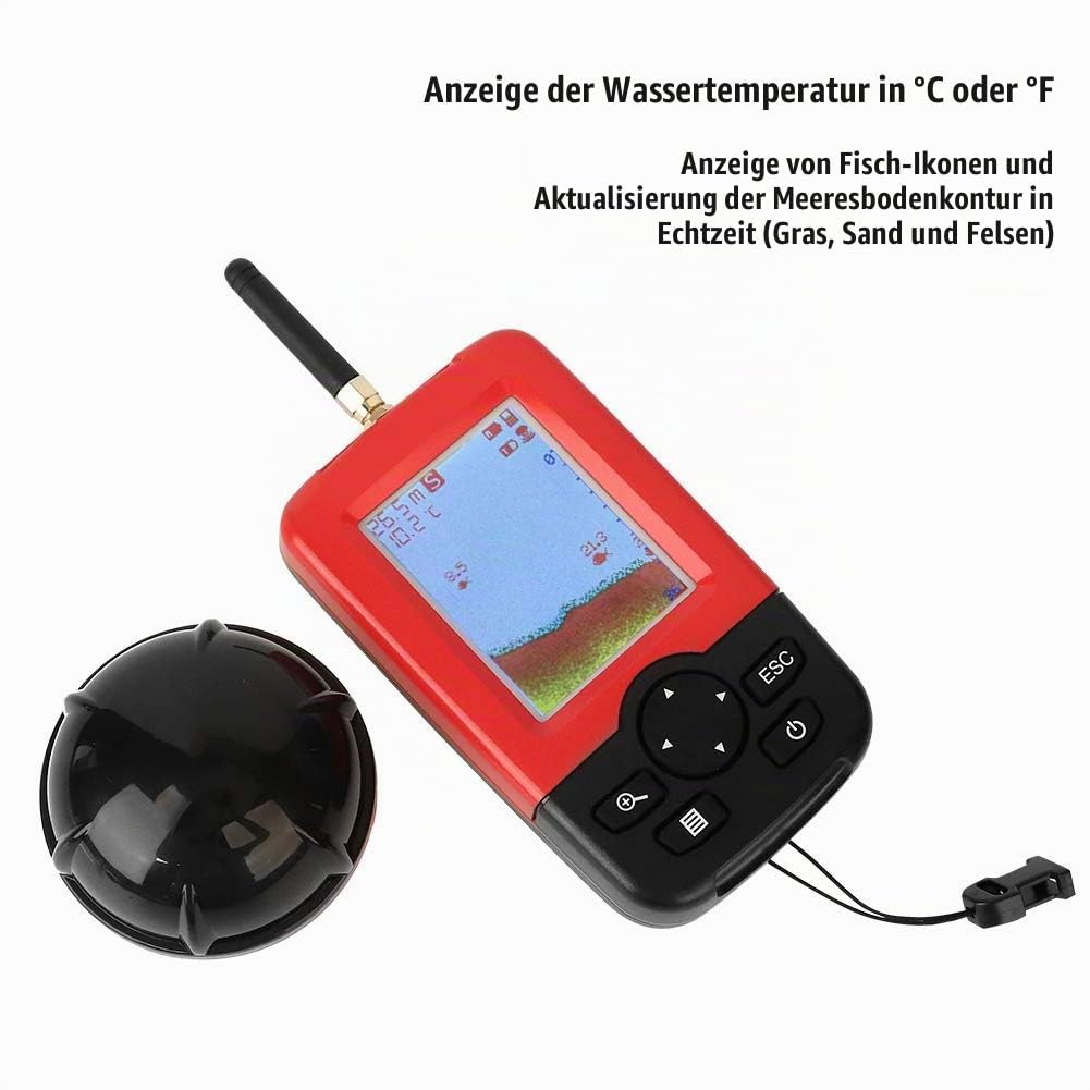Tragbare Fish Finder Wireless Sonar Sensor Fischköder Echolot mit Wassertemperatur Tiefe Farbdisplay