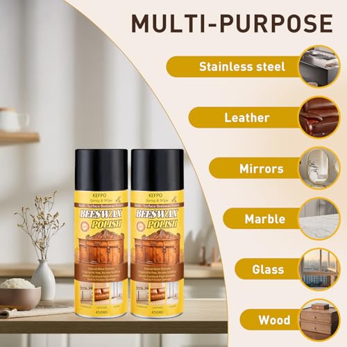 KEFPO Beeswax Furniture Polish Natural: Wood Cleaner & Protector for Wooden Tables Cabinets Furniture Home Living Room Use Homeowners 2 Pack