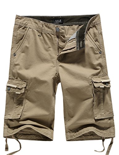 SSLR Men's Casual Cotton Multi-Pocket Cargo Shorts (32, Bone)