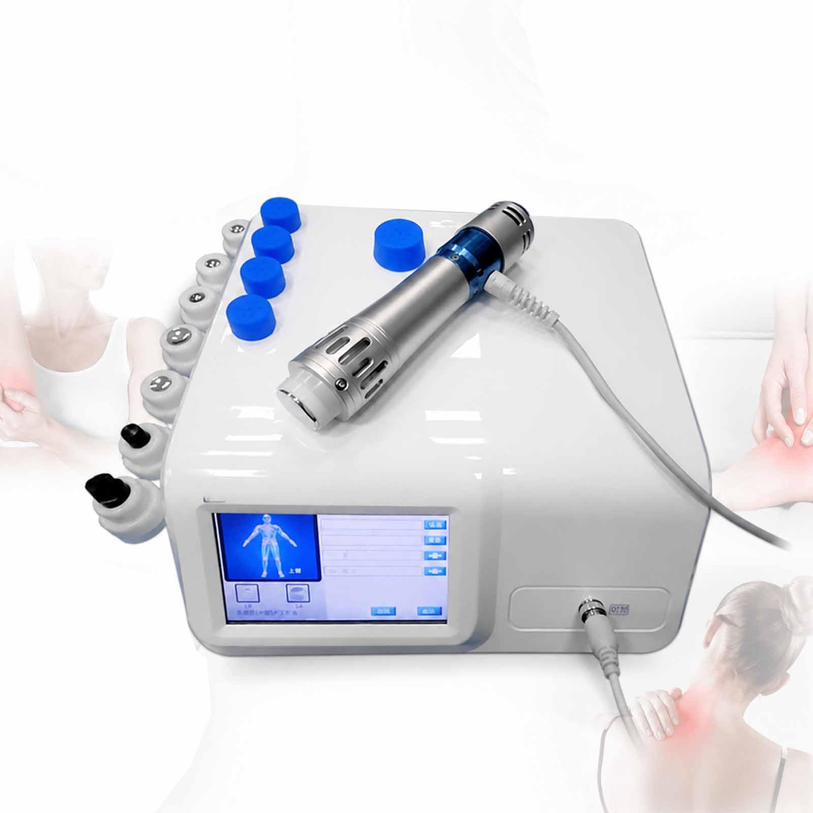 MObyat Apparecchio per Terapia Extracorporea A Onde Durto Focalizzate, Strumento Fisioterapico Pneumatico A Onde Durto con 7 Testine Massaggianti, Regolazione del Livello di Energia: 5 Mj-250 MJ, per
