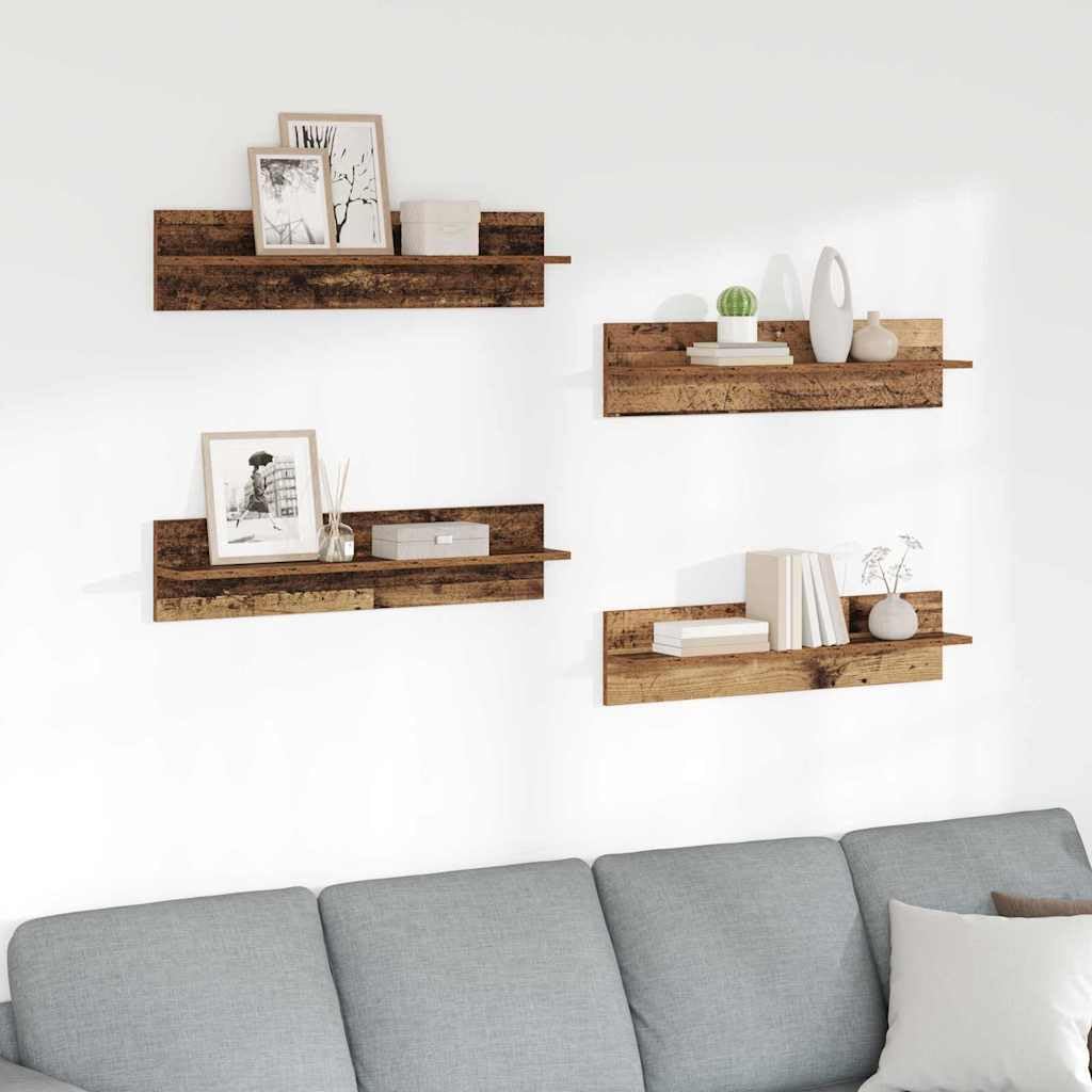 Estantería de pared, 4 unidades, madera recuperada, 80 x 11,5 x 18 cm, ahorra espacio y es resistente, con soporte invisible para salón, dormitorio, oficina, cocina, baño, pasillo, habitación