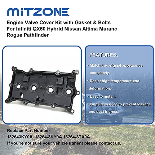Mitzone Engine Valve Cover With Gasket And Bolts Compatible With 2014-2017 Nissan Altima Rogue Murano 2014 Pathfinder 2014-2017 Infiniti Qx60 2.5L Replace # 13264-3Ky0A #TOP3