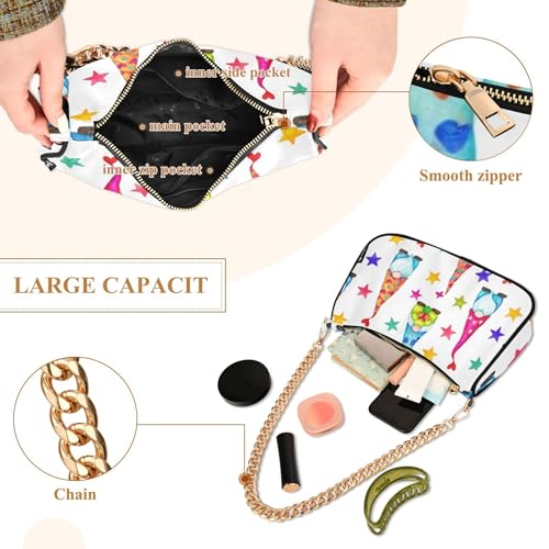 Gnomes Stars Cute Colorful Shoulder Bag for Women Evening Bags Purse Chain Strap Zipper Medium Purse4