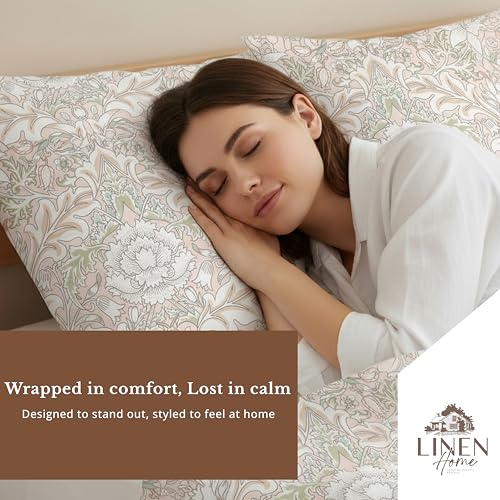 Image of Linen Home Cotton Percale Flat Bedsheet Set Single Size Damask Pink
