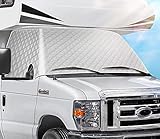 RV Windshield Cover Compatible with Ford Class C 1997-2020 RV Front Window Cover RV Motorhome Windshield Cover Sunshade Cover Snow Cover with Mirror Cutouts
