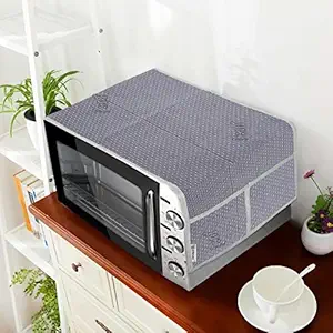 E-Retailer Polyester 3-Layered Microwave Oven Top Cover With 4 Utility Pockets Suitable for Upto 30 Liter (Color- Gray, Size-36x14 Inches Inches)