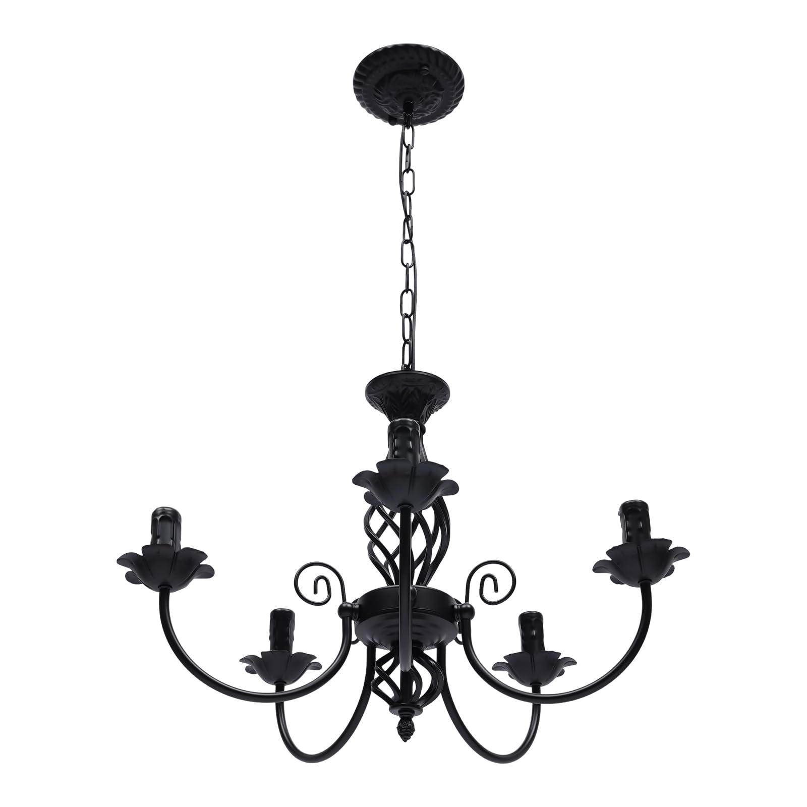 5 Flammig Vintage Hänge Leuchte, Kronleuchter Schwarz, Decken Beleuchtung Licht, Deckenlampe, Wohnzimmer Lampen E14, Retro Deckenbeleuchtung, Antik Leuchte
