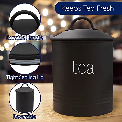 Auldhome Enamelware Black Tea Canister; Large Modern Farmhouse Style Tea Storage For Kitchen #TOP3