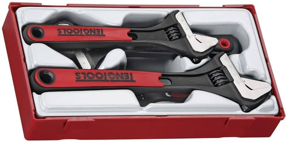 Teng Tools 4 Piece Adjustable Wrench Set (6 inch, 8 inch, 10 inch & 8 inch Wide Jaw) - TTADJ04, Silver
