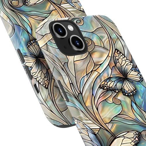 Image of Goodon for iPhone 13 Mini Case Cute - Wireless Charging Compatible - Dual-Layer Hard Shell + Silicone Cover - Protective Phone Case with Trendy Designs for Women - Butterflies Blue Gold | Dual-Layer Hard Shell + Silicone, Slim Fit Protective Phone Cover with Wildflower Designs for Women Girls