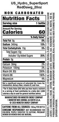 Monster Energy Hydro Red Dawg, Super Sport, 20 Fl Oz (Pack of 12)