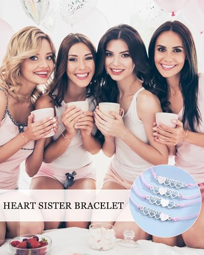 VGWON 2/3/4 Pcs Sisters Bracelet, Sisters Gifts from Sister, Matching Heart Long Distance Bracelets, Gift for Birthday Thanksgiving Christmas2