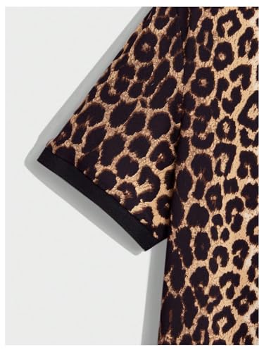 SweatyRocks Men's Leopard Print Polos Shirts Vintage Short Sleeve Golf Shirt4