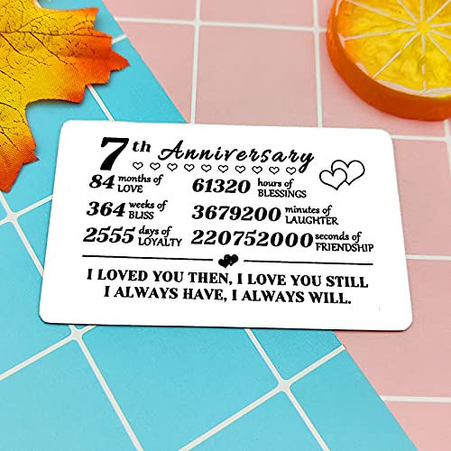 7 Years Anniversary,7Th Anniversary Card For Husband Wife,Engraved Wallet Insert Anniversary Idea For Men Women,7 Year Wedding Anniversary Steel Gifts Wallet Card For Him Her,Couples Mini Love Note #TOP3