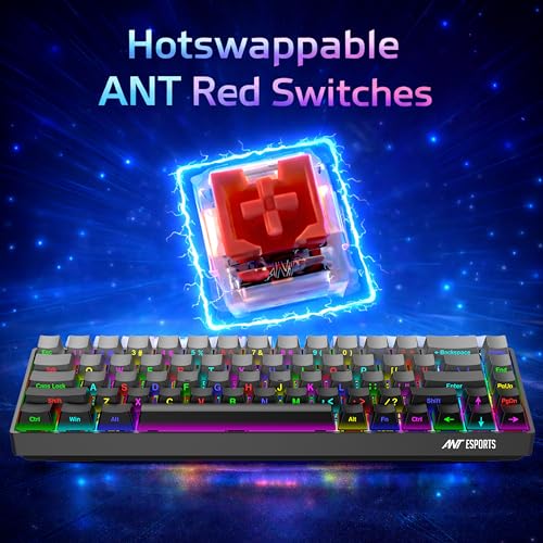 Image of Ant Esports APEX100 Mini Wired Mechanical Gaming Keyboard, 68 Keys Compact Layout, Hot-Swappable Silent Red Switches, RGB Backlit, All Keys Anti-Ghosting for PC & Mac Gray Gradient