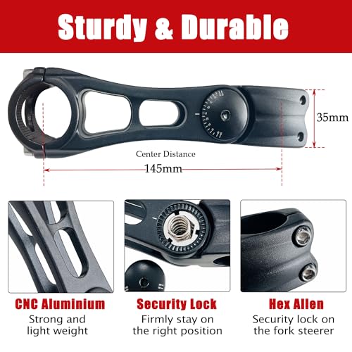 Socpuro Adjustable Bike Stem, 31.8mm 70 Degree MTB Handlebar Stem Riser, 145mm Bicycle Handlebar Extender for Mountain Bike, Road Bike, BMX