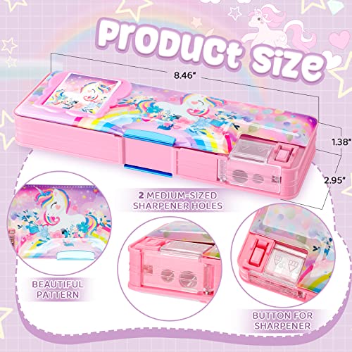 Image of Henoyso Multifunctional Pencil Box for Girls, Unicorn Pencil Case with Calculator and Sharpener, 2026 Back to School Supplies Organizer for Kids Teens Students, Elementary Middle School Gift