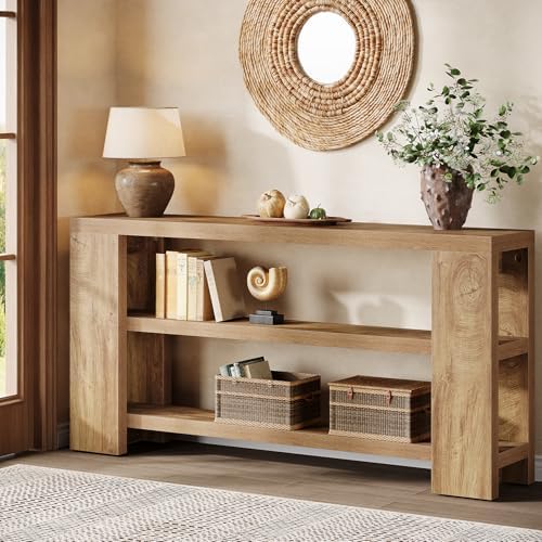 Tribesigns 70.9-Inch Extra Long Console Table with Storage, Narrow Wooden Sofa Table Behind The Couch, Farmhouse 3-Tier Entry Foyer Table for Entryway, Living Room, Hallway