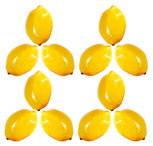 Set of 12 Decorative Life Size Faux Lemons - Great for Decorating your Home, Creating a Store Display, and Photo Props - Realistically Colored and Sized Fruit - Measures: 3inx2in (Lemons)