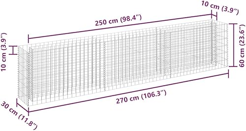 Vista 45 de vidaXL Gabion - Maceta elevada para pared, jardín, césped, patio, jardín, jardín, jardín, jardín, jardín, flores, acero galvanizado, 70.9 x 35.4