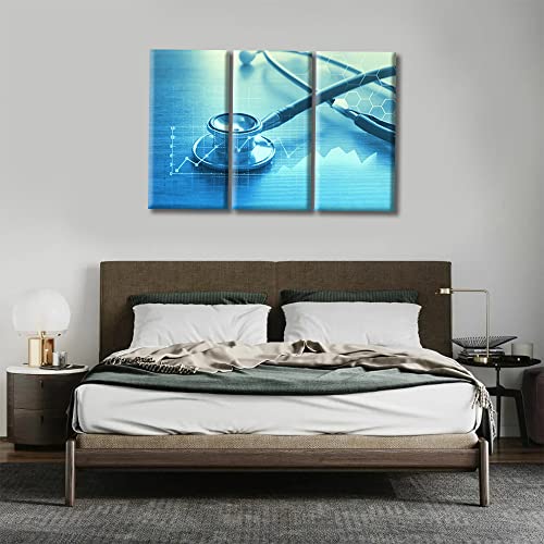 Image of TUMOVO 3 Panel Clinical Laboratory Poster Artwork Canvas Wall Art Home Decor Medical Stethoscope Bathroom Decor Wall Art Print on Canvas Framed Ready to Hang (36 inch Wx24 H)
