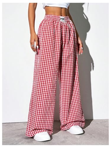OYOANGLE Women's Gingham Wide Leg Y2K Long Pants3