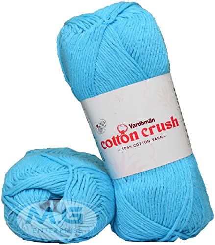 Image of Vard hman Cotton Crush 8-ply Aqua Blue 600 GMS 100% Cotton Ball Hand Knitting Cotton /Art Craft Soft Fingering Crochet Hook Yarn, Needle Knitting Yarn Thread Dyed-HF Art-AFCH